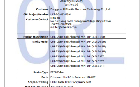 ULT-unite认证VESA协会mini DP2.1   80Gbps成功